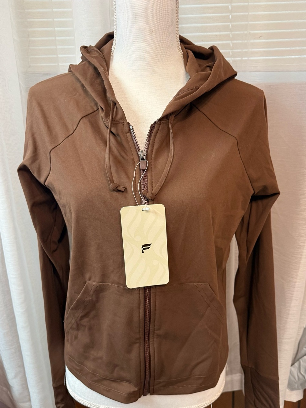 Fabletics Cropped Brown Full-Zip Hooded Active Lightweight Jacket